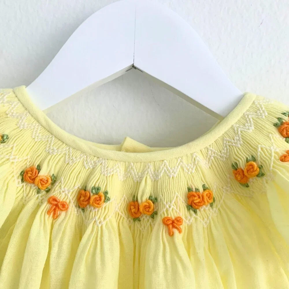 NWT Beautiful Girls Embroidered Smocked Bishop Dress Spring Flowers Yellow 3T - Picture 6 of 7
